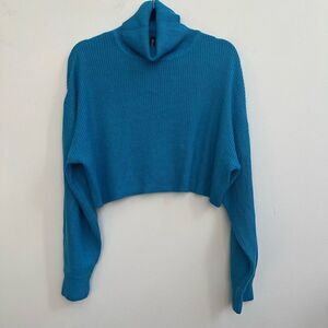 Divided by H&M Women's Mock Neck Rib-Knit Long Sleeves Crop Sweater Blue Size M